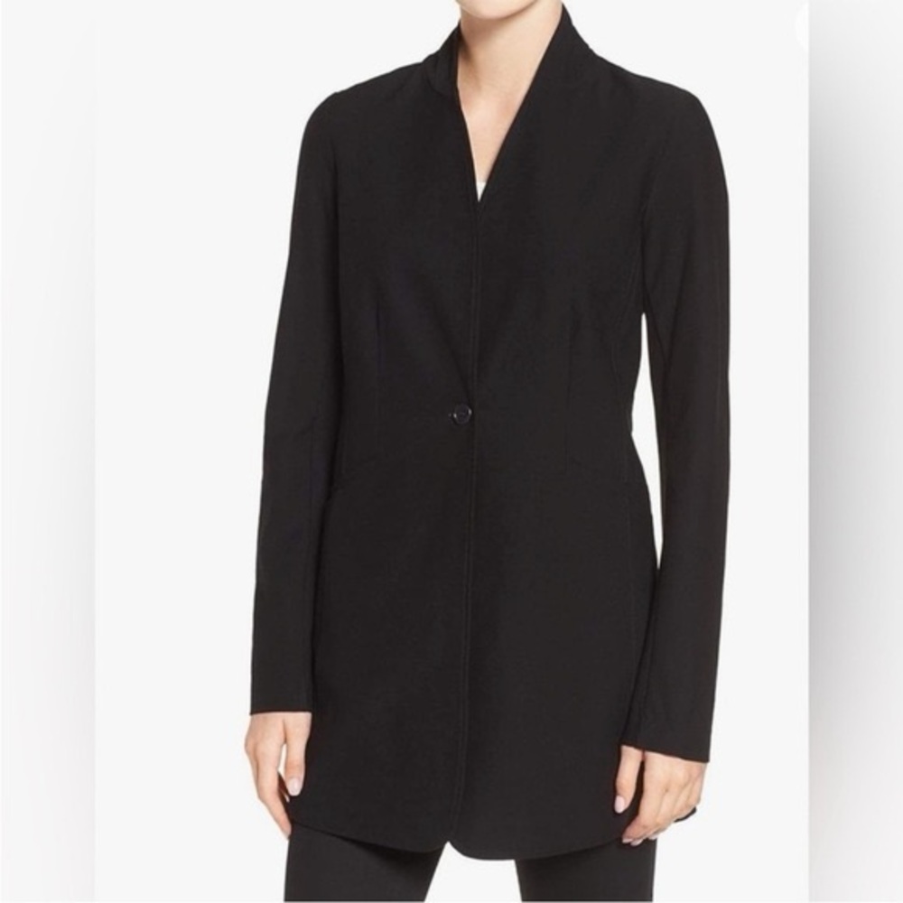 Eileen Fisher Sz L Crepe Black Minimalist Business Casual Light Jacket